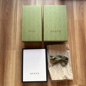 Set Of 3 Authentic Gucci Empty Boxes Green/Black & White w/Tissue Paper & Ribbon